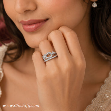 Silver Luxe Pave Buckle Adjustable Ring