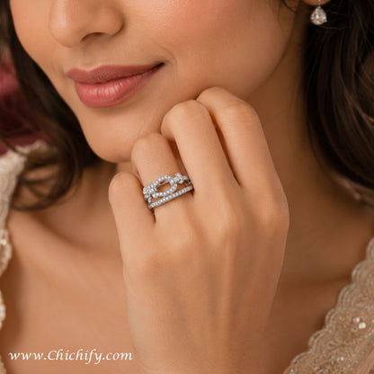 Silver Luxe Pave Buckle Adjustable Ring