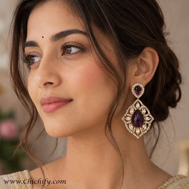 Royal Amethyst Kundan Teardrop Earrings