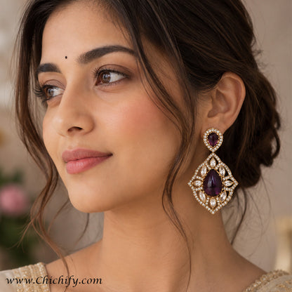 Royal Amethyst Kundan Teardrop Earrings