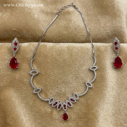 Ruby Royale Drop Necklace Set for Women