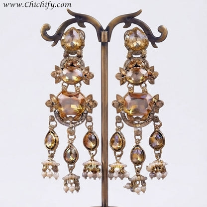 Royal Champagne Gold Kundan Jhumka Earrings