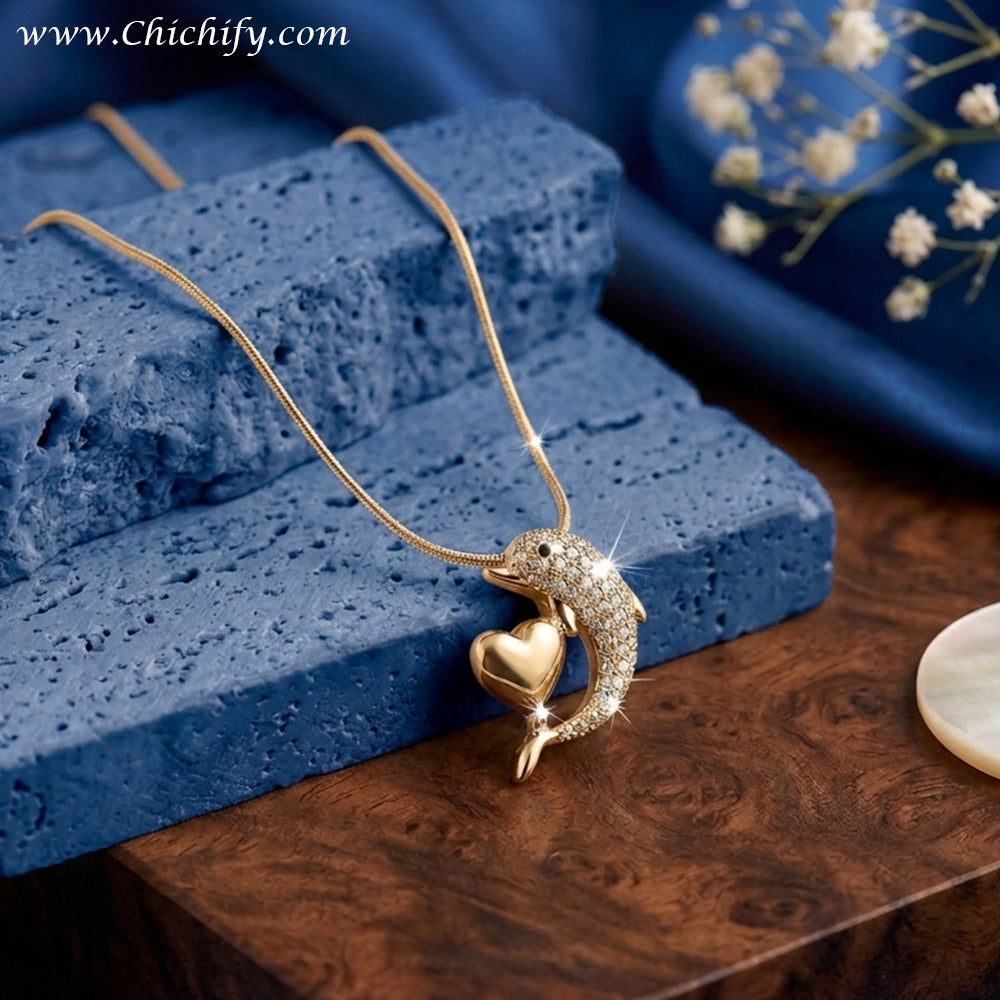 Dolphin Love Anti-Tarnish Pendant Necklace