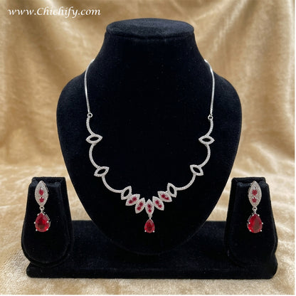 Ruby Royale Drop Necklace Set for Women