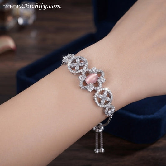 Silver AD Pink Square Designer Bracelet