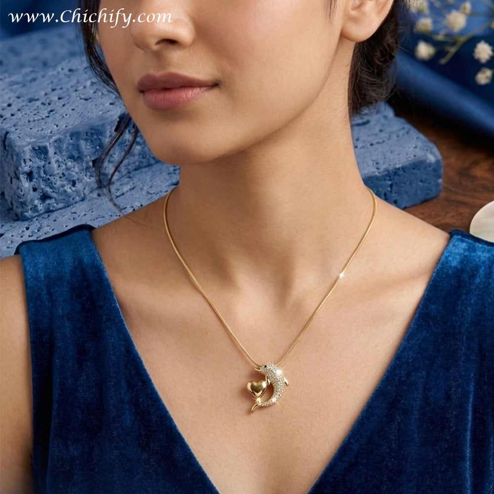 Dolphin Love Anti-Tarnish Pendant Necklace
