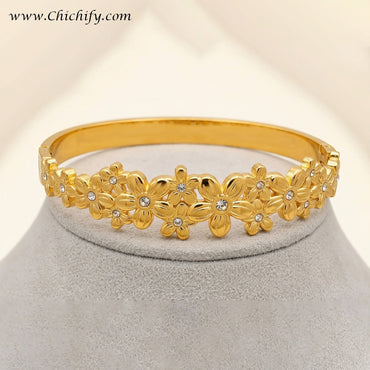 Golden Bloom Floral AD Kada Bracelet