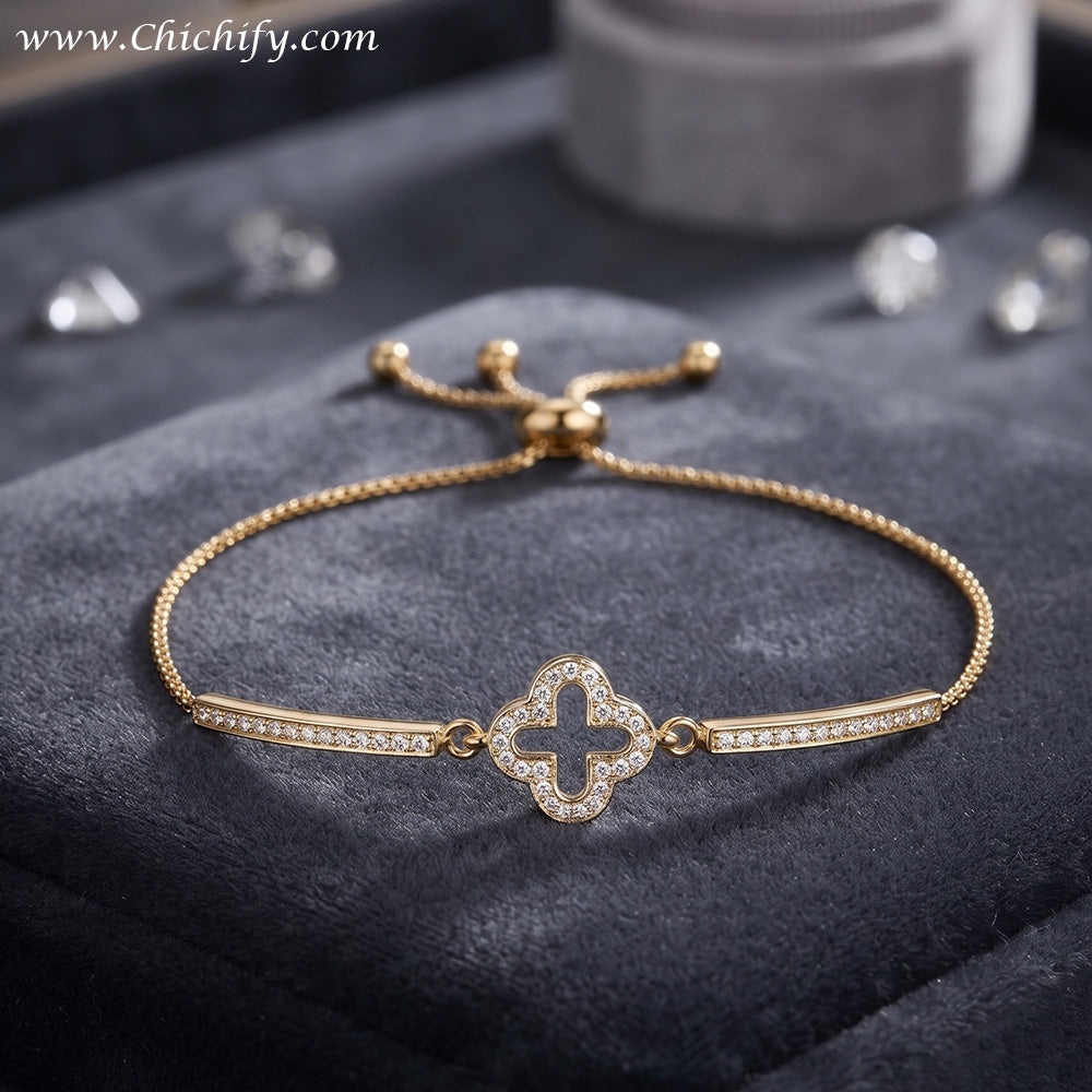 Elegant Clover Charm AD Adjustable Bracelet