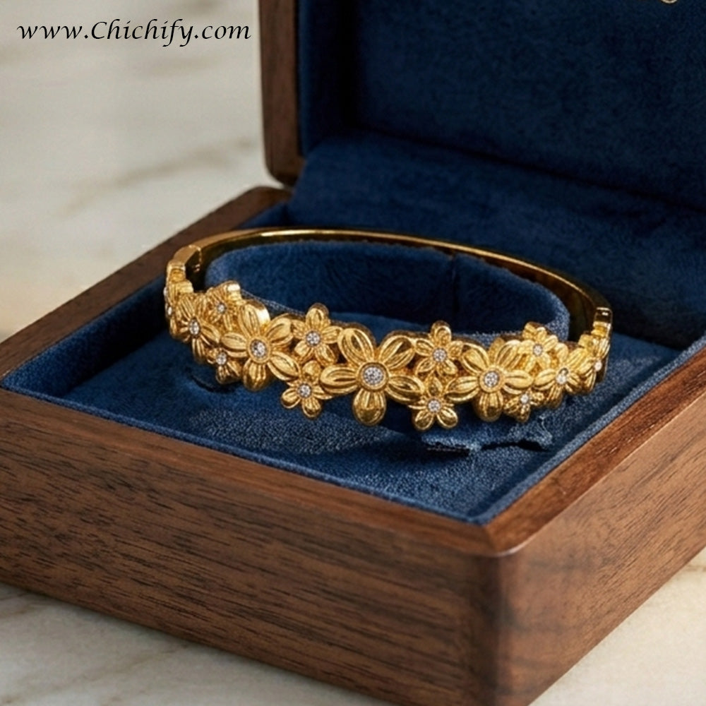 Golden Bloom Floral AD Kada Bracelet