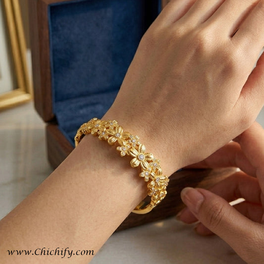 Golden Bloom Floral AD Kada Bracelet
