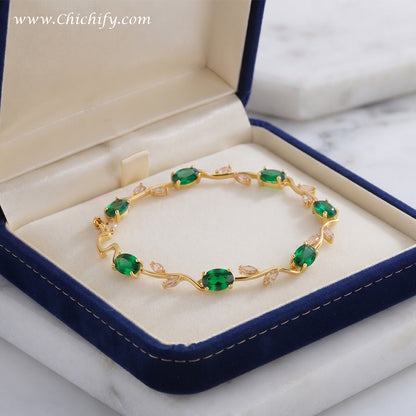 Emerald Green AD Leaf Vine Bracelet