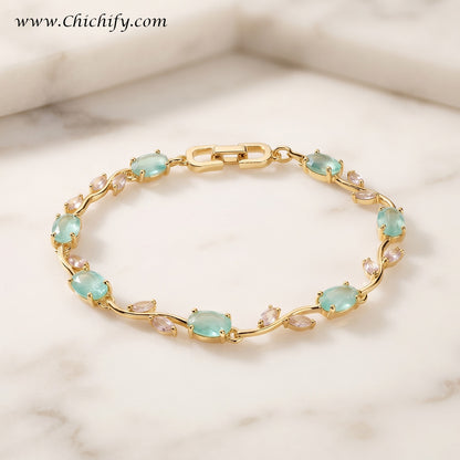 Aqua Green AD Leaf Vine Bracelet
