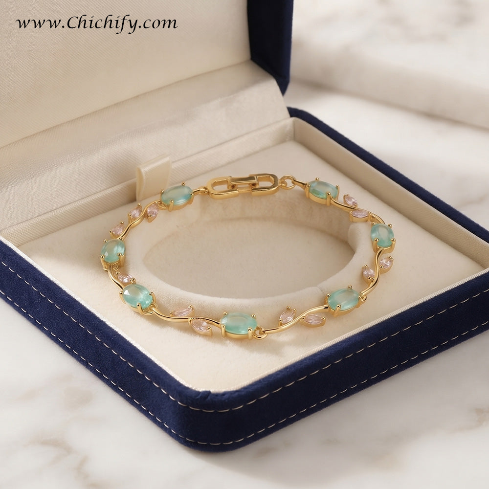 Aqua Green AD Leaf Vine Bracelet