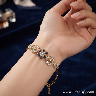 Royal Blue Floral American Diamond Bracelet