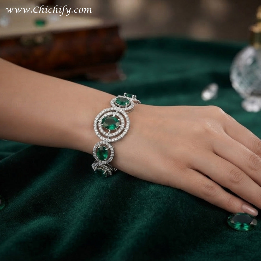 Emerald Celestial Circle American Diamond Bracelet