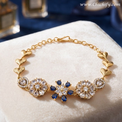 Royal Blue Floral American Diamond Bracelet