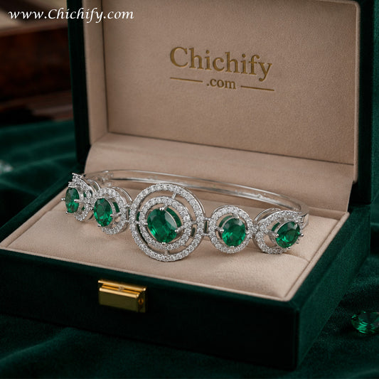 Emerald Celestial Circle American Diamond Bracelet
