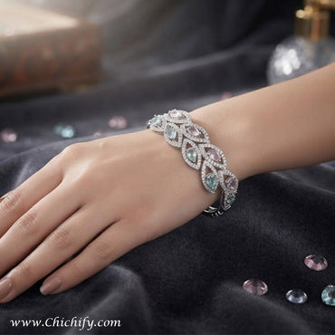 Lavender Aqua Leaf Luxe American Diamond Bracelet