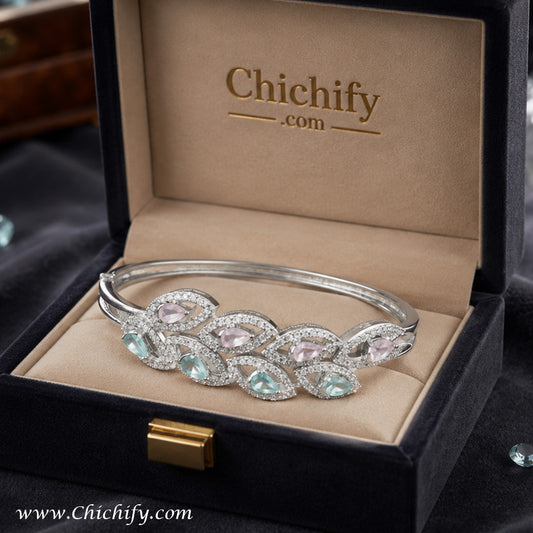 Lavender Aqua Leaf Luxe American Diamond Bracelet