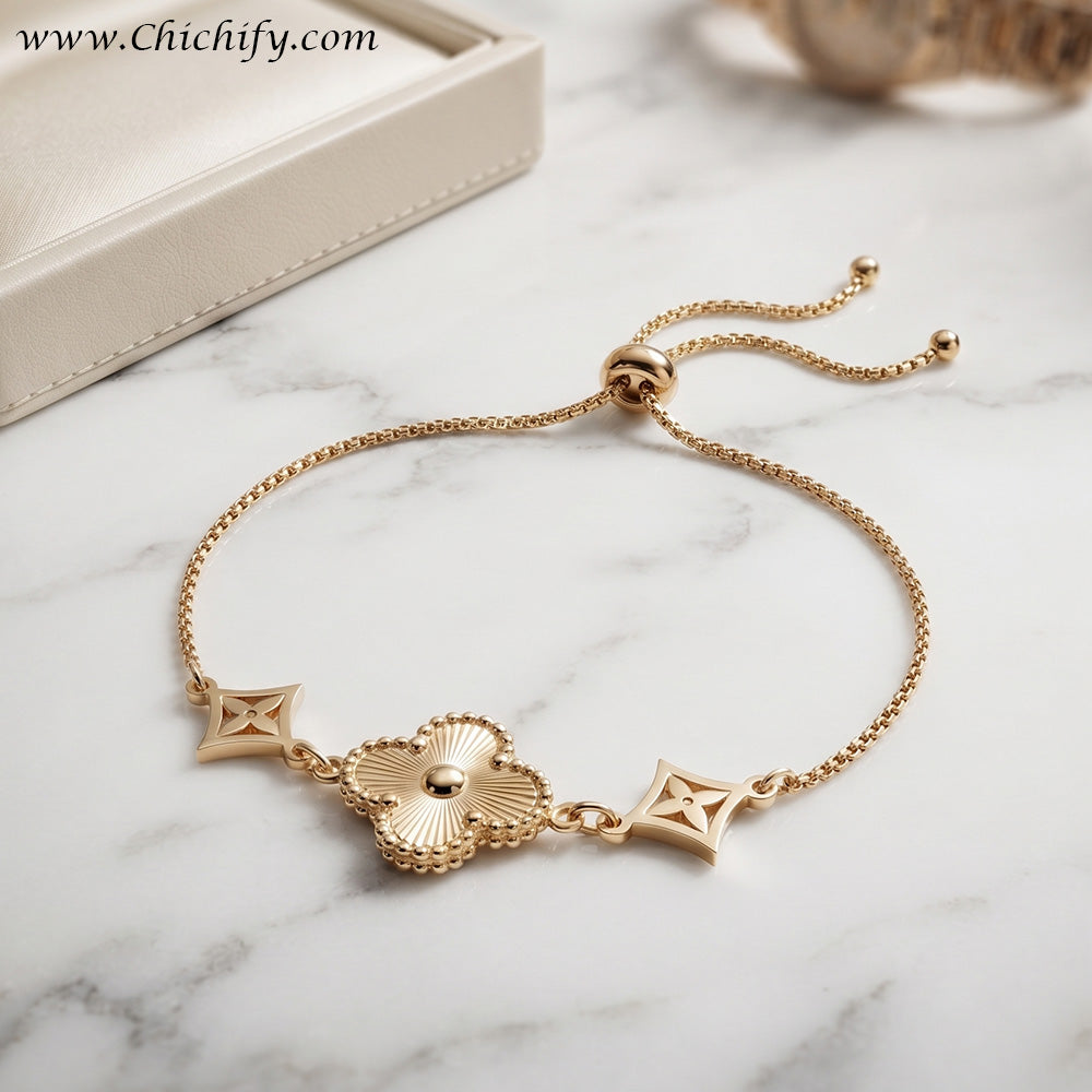 Golden Floral Motif Adjustable Bracelet