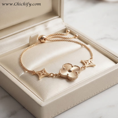 Golden Floral Motif Adjustable Bracelet