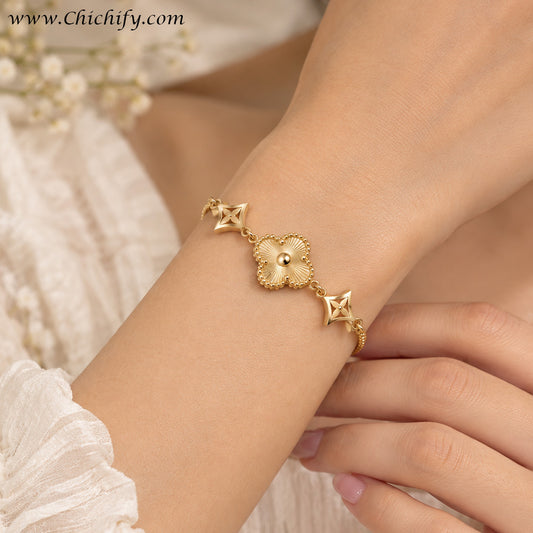 Golden Floral Motif Adjustable Bracelet