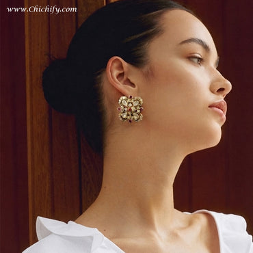 Rajwadha Ruby Polki Floral Stud Earrings