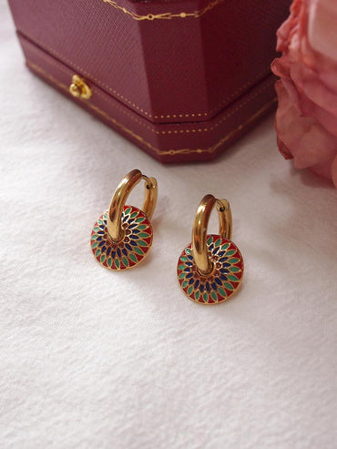 Moroccan Design Mosaic Gold Hoop Earrings