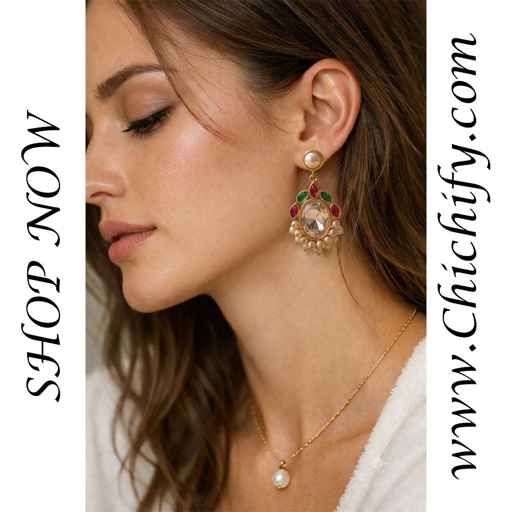 Royal Pearl Crystal Kundan Statement Earrings