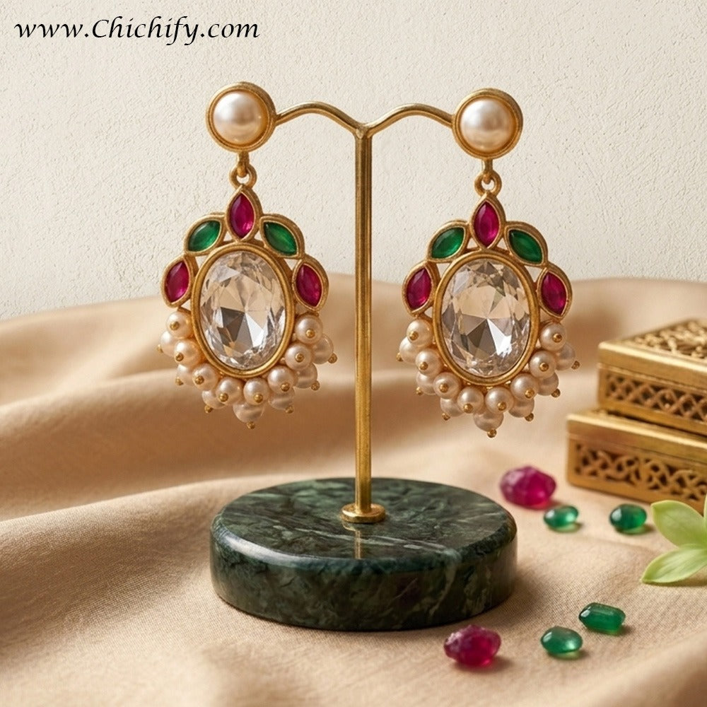 Royal Pearl Crystal Kundan Statement Earrings