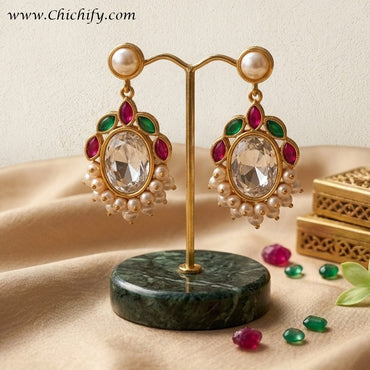Royal Pearl Crystal Kundan Statement Earrings