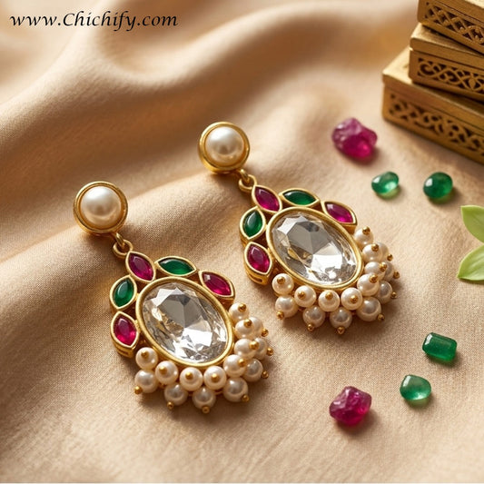 Royal Pearl Crystal Kundan Statement Earrings