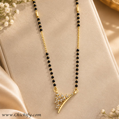 Elegant Floral AD Mangalsutra with Black Beads