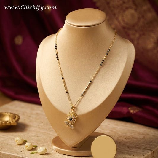 Elegant Floral Black Bead Mangalsutra