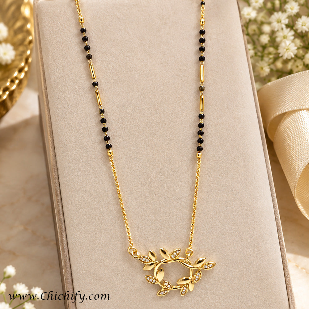 Elegant Leaf Vine American Diamond AD Mangalsutra