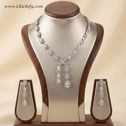 Elegant Teardrop American Diamond Necklace Set with Matching Drop Earrings