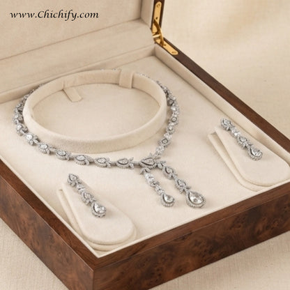 Elegant Teardrop American Diamond Necklace Set with Matching Drop Earrings