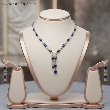 Royal Blue Sapphire-Inspired American Diamond Necklace Set