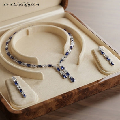 Royal Blue Sapphire-Inspired American Diamond Necklace Set