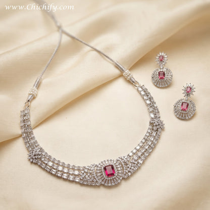 Ruby Pink American Diamond Luxe Necklace Set