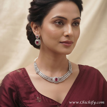 Ruby Pink American Diamond Luxe Necklace Set