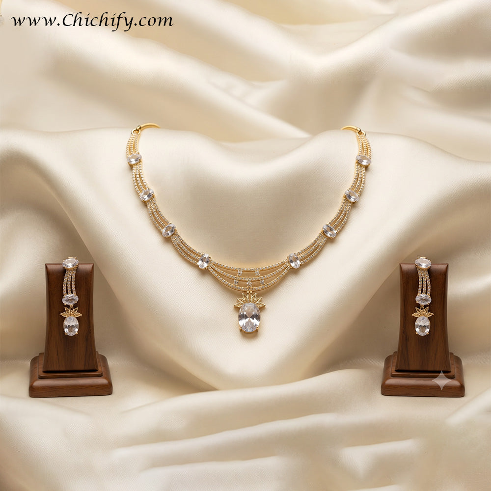 Golden Radiance American Diamond Necklace Set