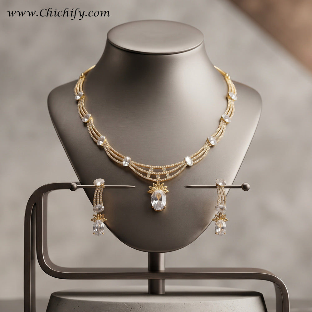 Golden Radiance American Diamond Necklace Set
