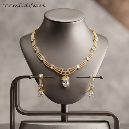Golden Radiance American Diamond Necklace Set