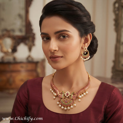 South Indian Ruby Kemp Stone Bridal Necklace Set