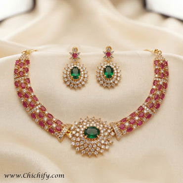 Multicolor American Diamond Kemp Style Necklace Set