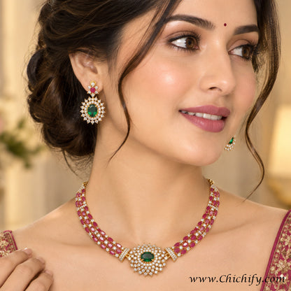 Multicolor American Diamond Kemp Style Necklace Set