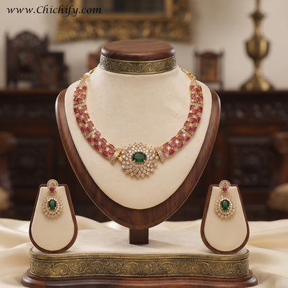 Multicolor American Diamond Kemp Style Necklace Set