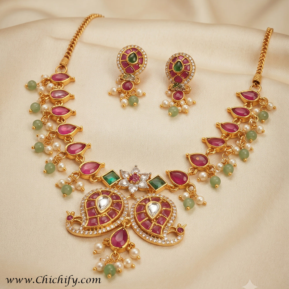 Royal Multicolor Kemp American Diamond Necklace Set