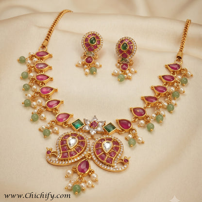 Royal Multicolor Kemp American Diamond Necklace Set